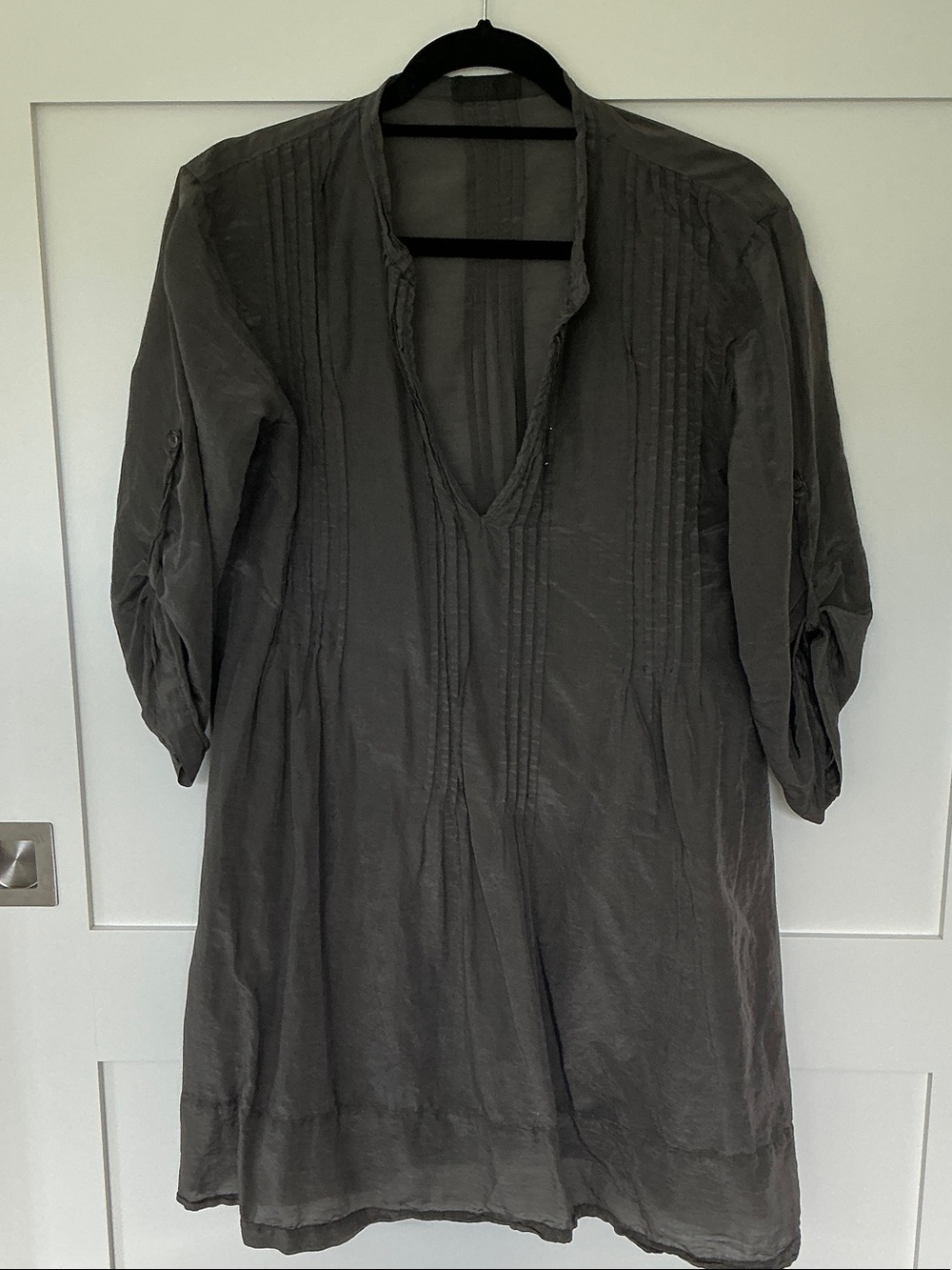 CP Shades Gray Pintuck V-Neck silk Tunic